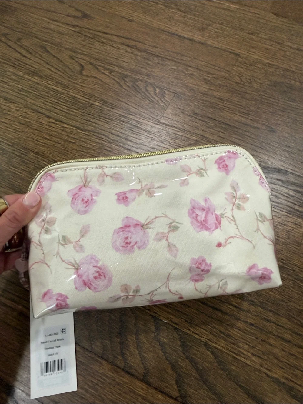 LoveShackFancy Cream Cosmetic Pouch with Pink Rose Print